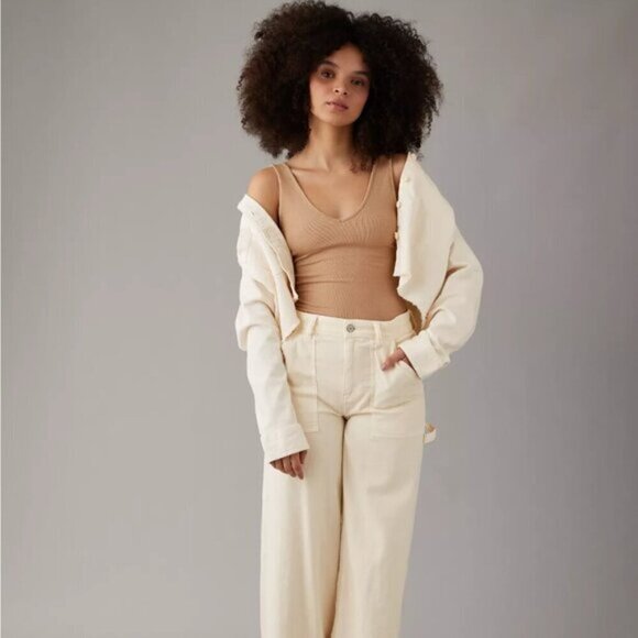 NWT American Eagle Ribbed V Neck Brown Thong Bodysuit - Picture 6 of 6